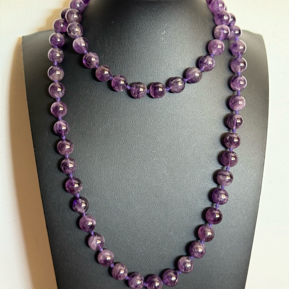Amethyst Bead Hand Knotted Necklace